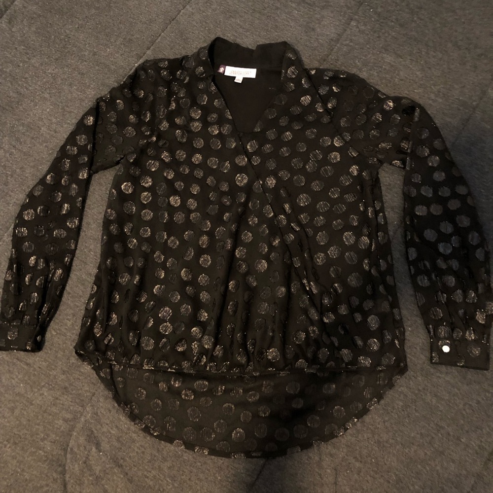 j-lo sheer sparkly polka-dot blouse